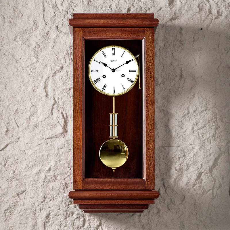 欧式挂钟钟表客厅实木德国机芯机械报时时钟家用装饰挂表HP0122