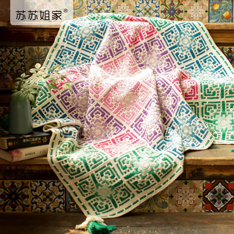 苏苏姐家突尼斯之窗拼花毯手工编织线宝宝毛线团材料包