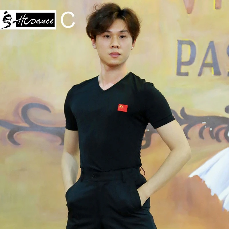 HCdance 男成人拉丁舞服上衣夏季短袖新款摩登舞舞蹈练功服 A431