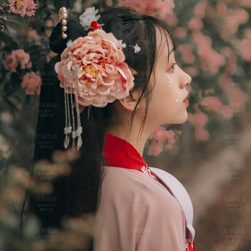 演出头花大牡丹花唐朝贵妃头饰舞蹈演出假花古装造型宫廷头花发饰