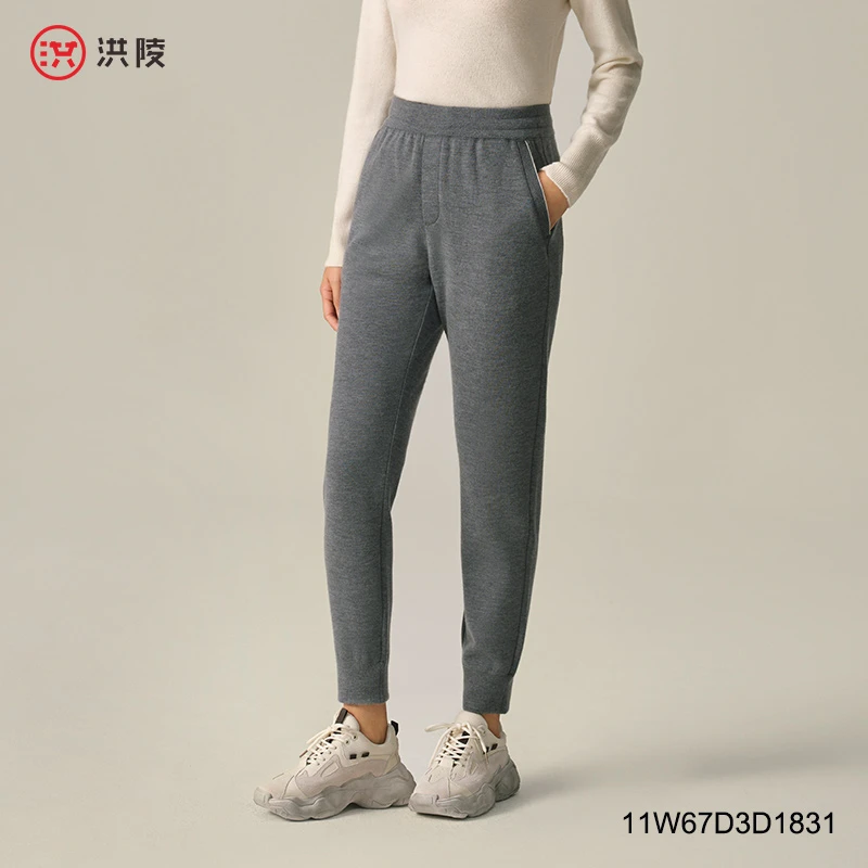 洪陵羊绒68支精纺休闲运动裤1831打底秋冬外穿女士保暖暖裤打底裤