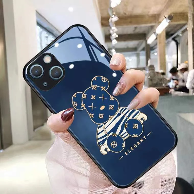 苹果13/华为/OPPO/vivo/小米 线条暴力熊 个性创意玻璃手机壳