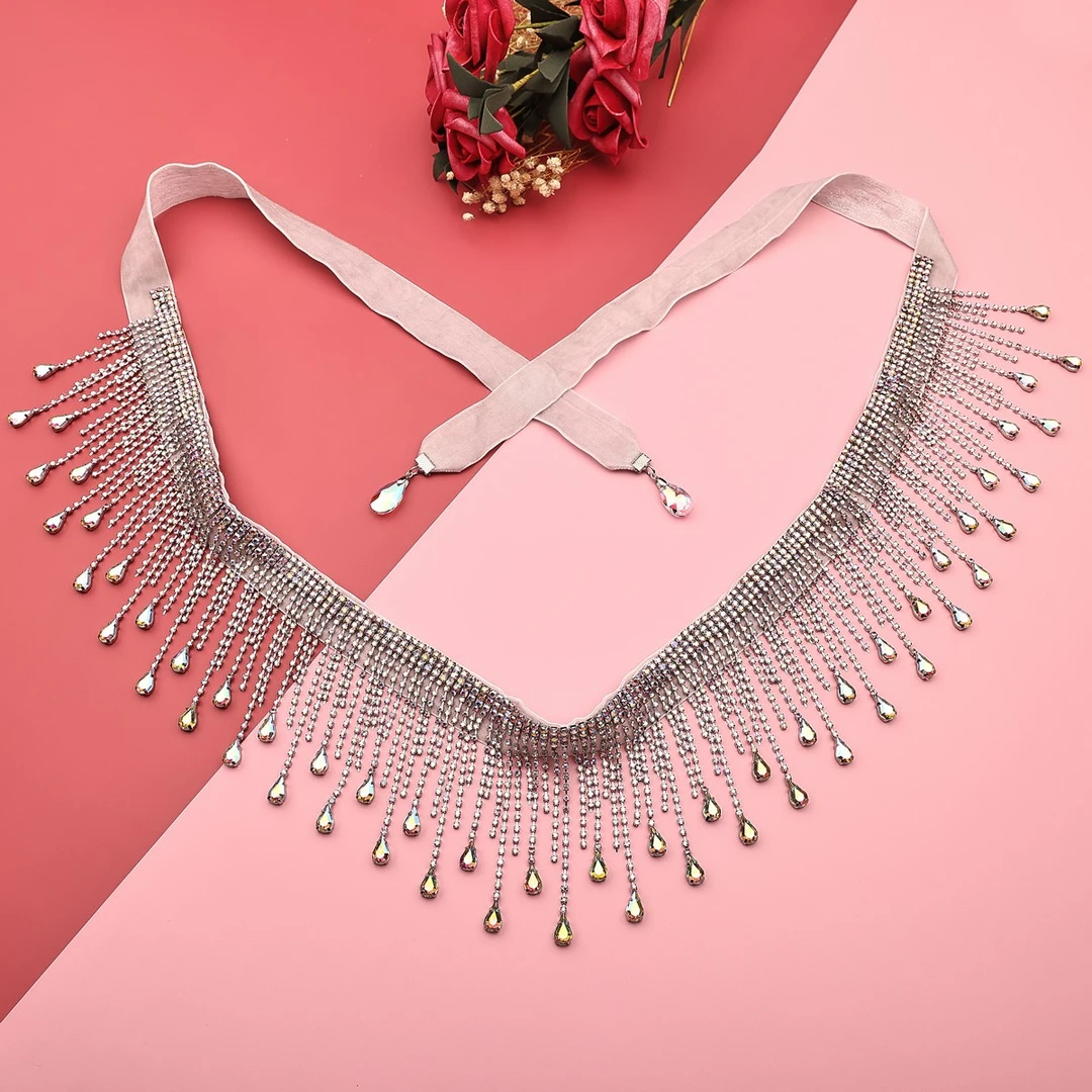 东方舞新款流苏肚皮舞腰链性感宝石超闪水钻腰饰舞蹈脐链子配饰女