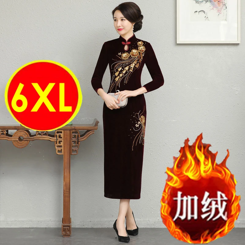 （送运费险）高档金丝绒旗袍加厚加绒婚礼妈妈装高贵婆婆婚宴礼服