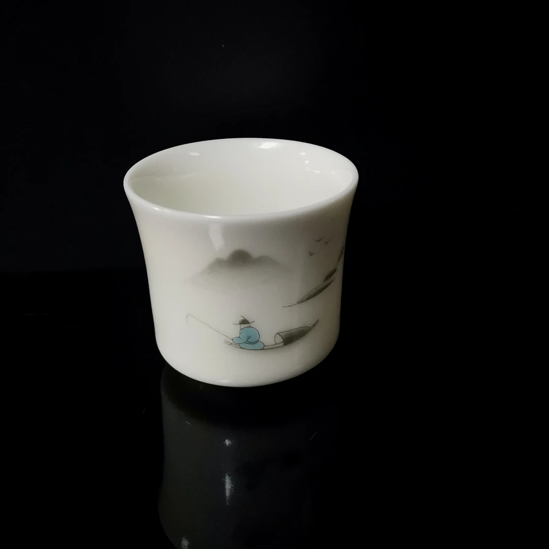 （土娃娃）白瓷国潮主人杯钓鱼图案  容量90ml茶杯品茗杯茶具陶瓷