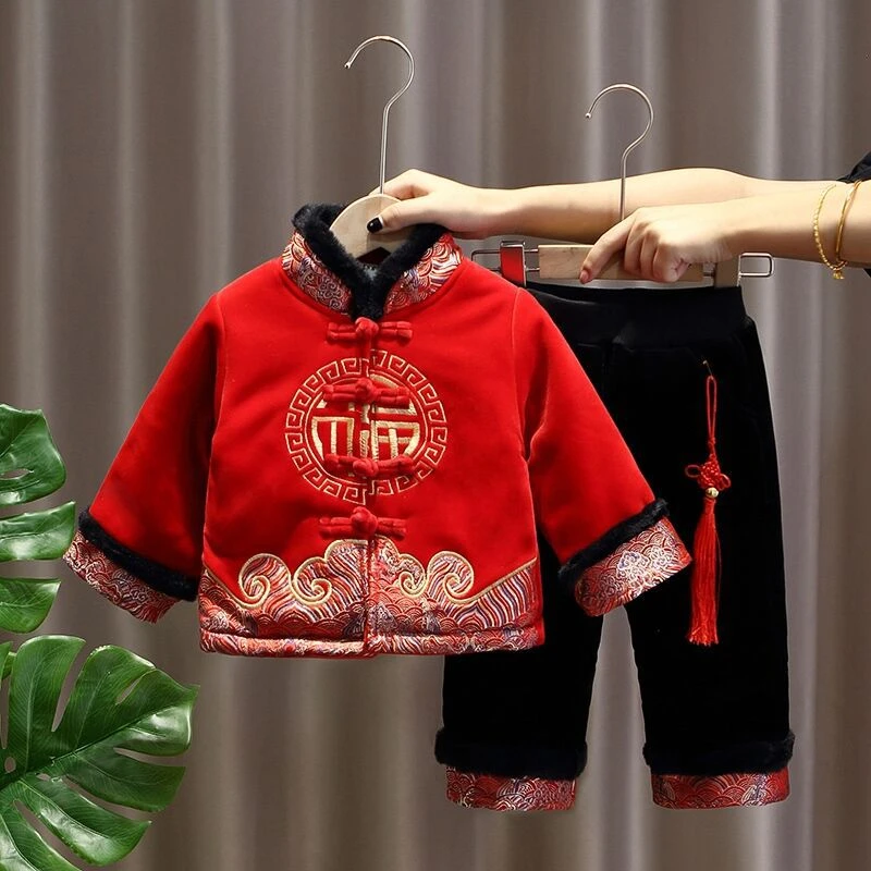 儿童唐装拜年礼服两件套男童冬装汉服套装洋气宝宝中国风周岁过年