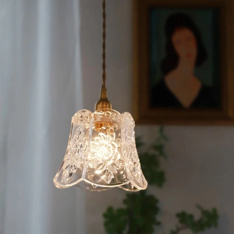 复古玫瑰花纹单头吊灯美式玄关走廊客厅阳台酒吧家用灯
