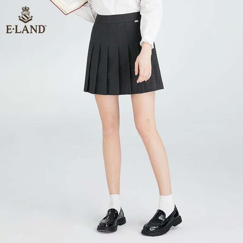 ELAND衣恋秋季新款甜美可爱高腰jk百褶裙半身裙女EEWHB8T04I