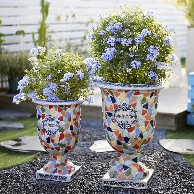 花中园特大号庭院花园阳台布置装饰花盆绣球新款欧式高脚杯仿陶瓷