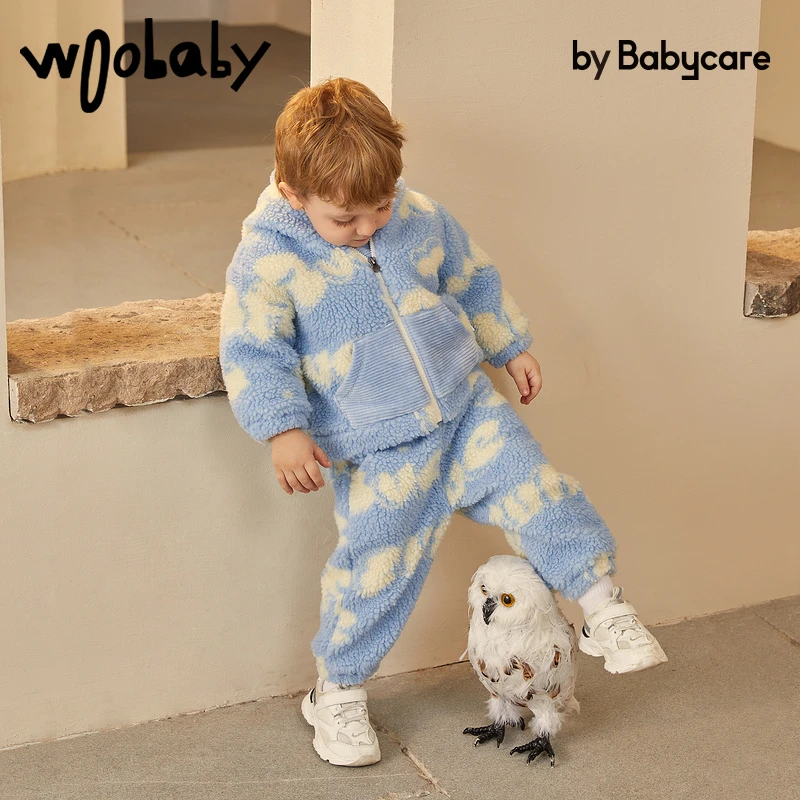 【冬-套装】woobaby童装冬季21年儿童冬柔羊羔毛家居服WB2106029