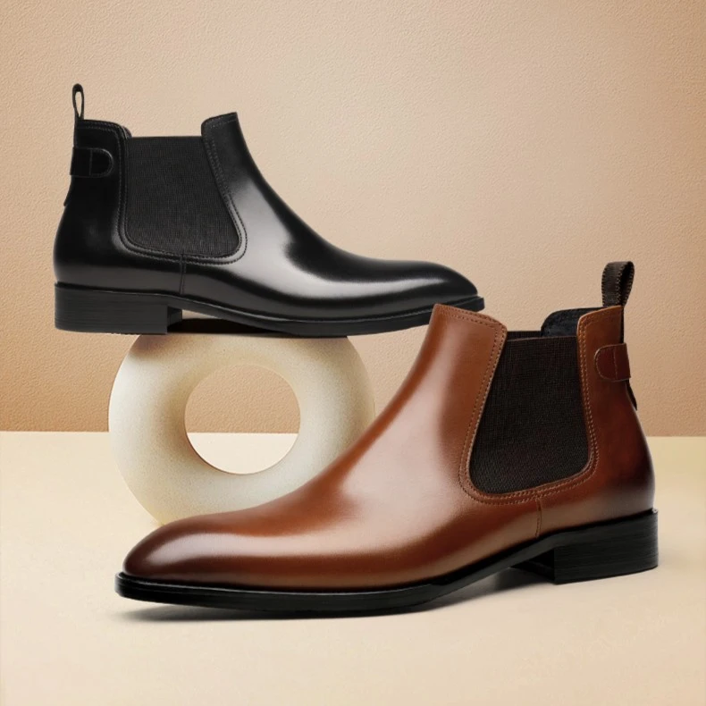 真皮切尔西靴男士英伦风高帮皮鞋时尚潮流商务短靴高档男靴爆款