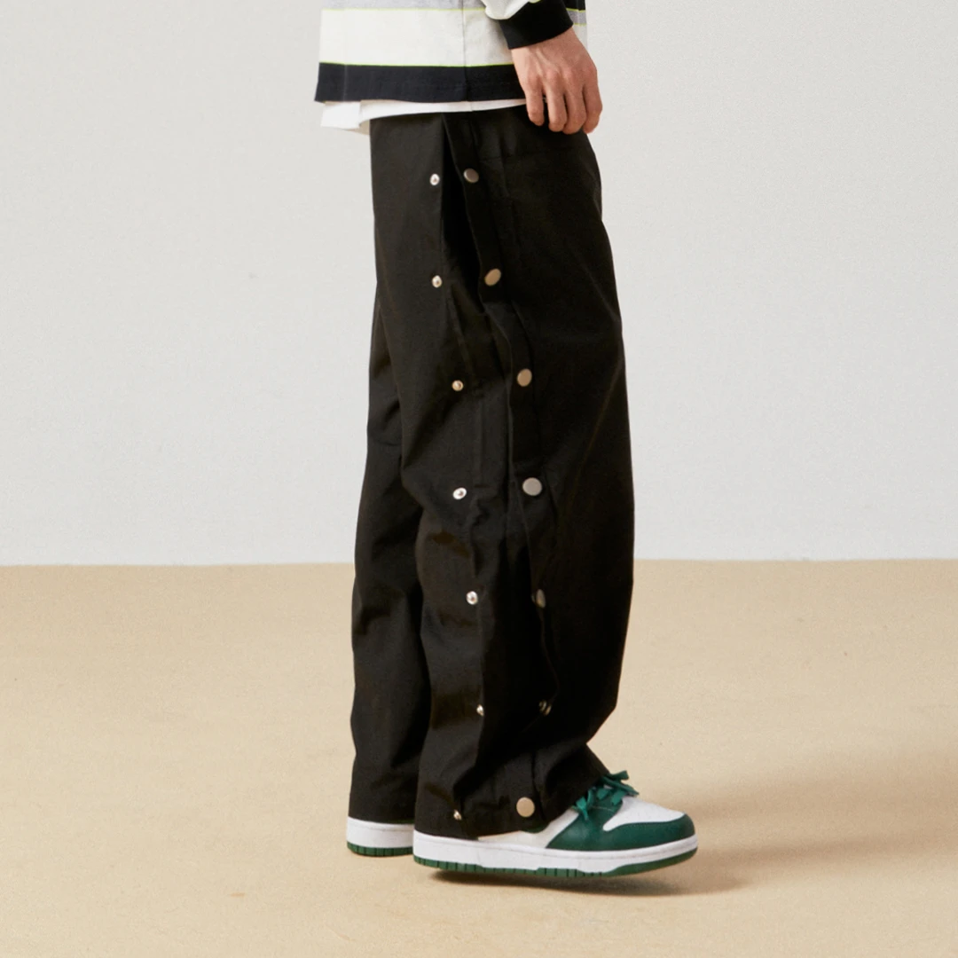 B17 国潮春夏薄款排扣阔腿长裤直筒运动裤高街休闲男裤