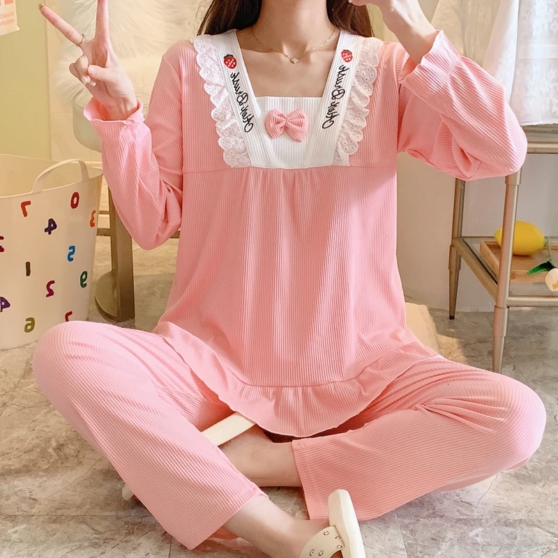 2025年公主风甜美睡衣女春秋季宽松薄款长袖花边家居服夏天两件套