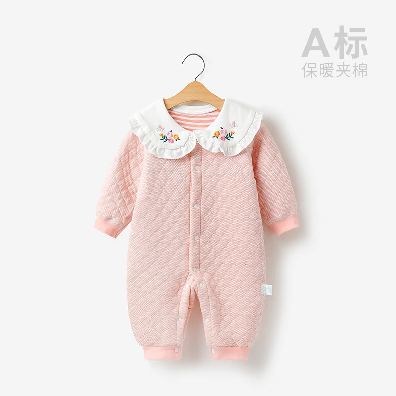 婴儿连体衣服秋冬保暖夹棉冬季哈衣爬服女宝宝冬装睡衣打底新生儿
