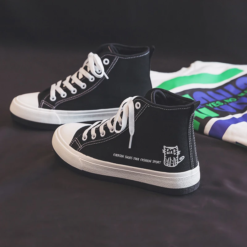 冬季新款高帮二棉学生帆布鞋韩版百搭休闲加绒黑色潮鞋 YB815