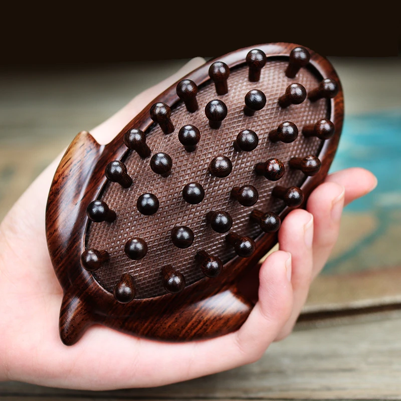 头部按摩梳子可爱气垫气囊梳黑檀木梳子长卷发气垫头皮经络按摩梳