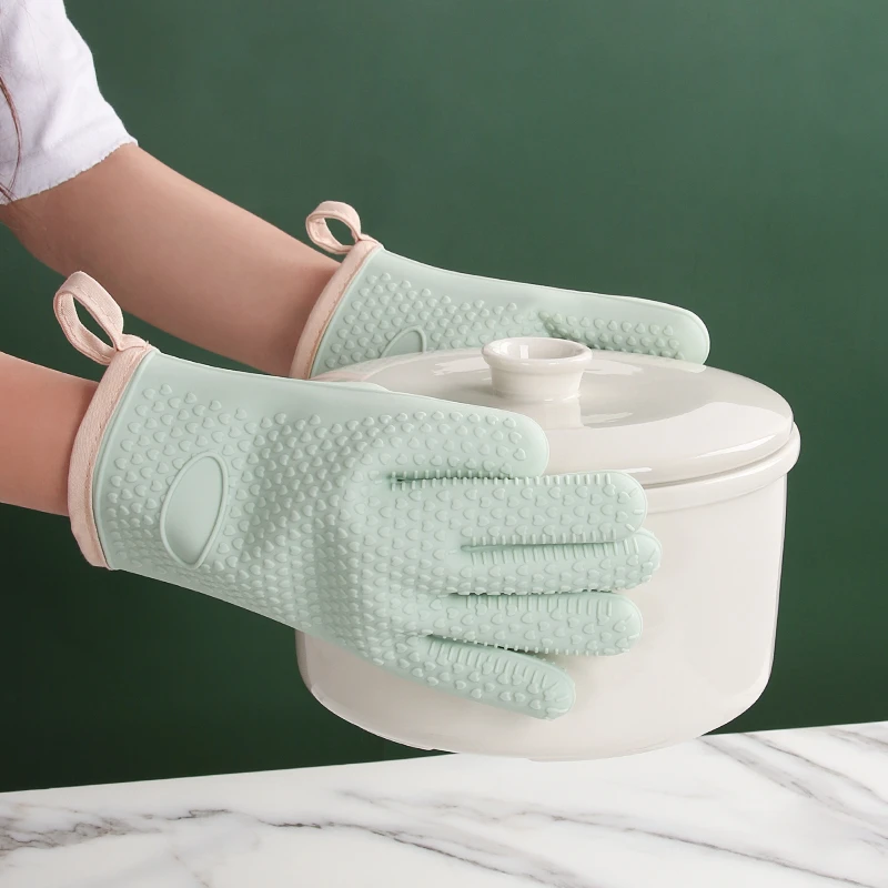 硅胶隔热手套耐高温防烫厨房烘培工具烤箱用加厚微波炉手套五指