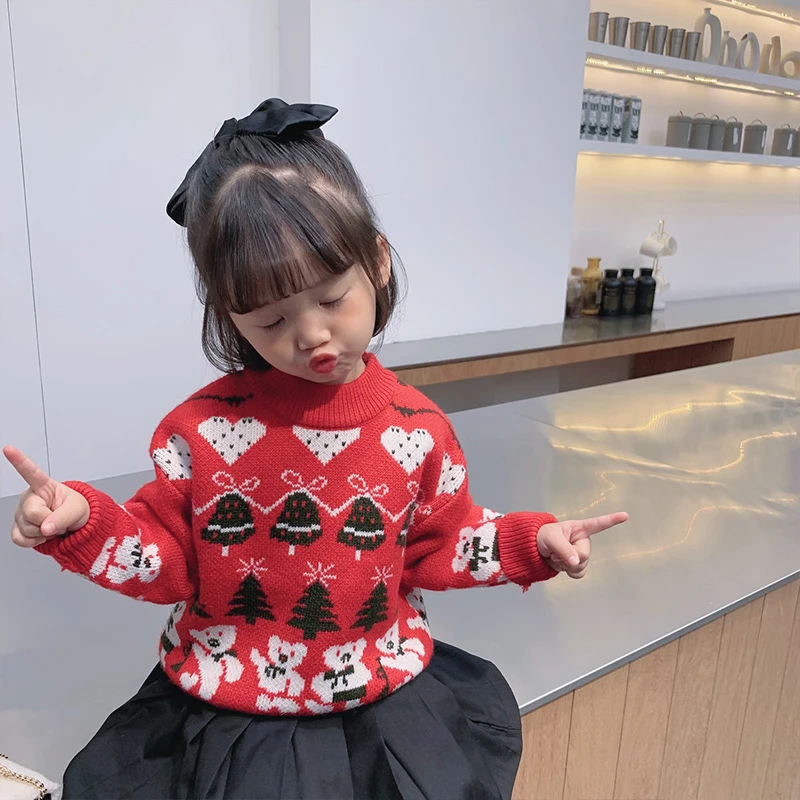 仓库搬迁童装+0D537+女童童装洋气圣诞毛衣
