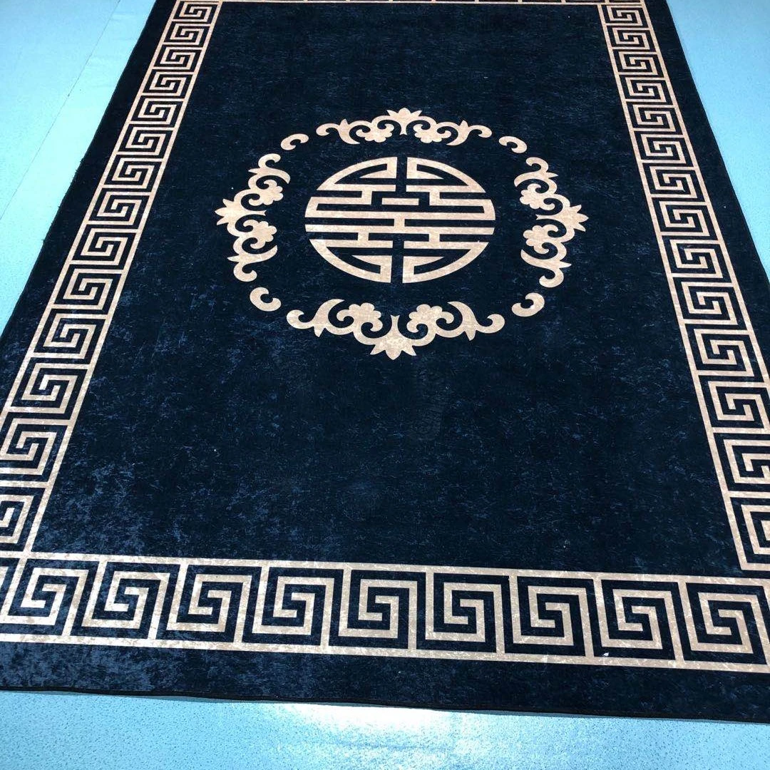 家用防滑裁剪金钻绒客厅榻榻米地毯X-藏蓝色中式茶几垫地毯床边毯