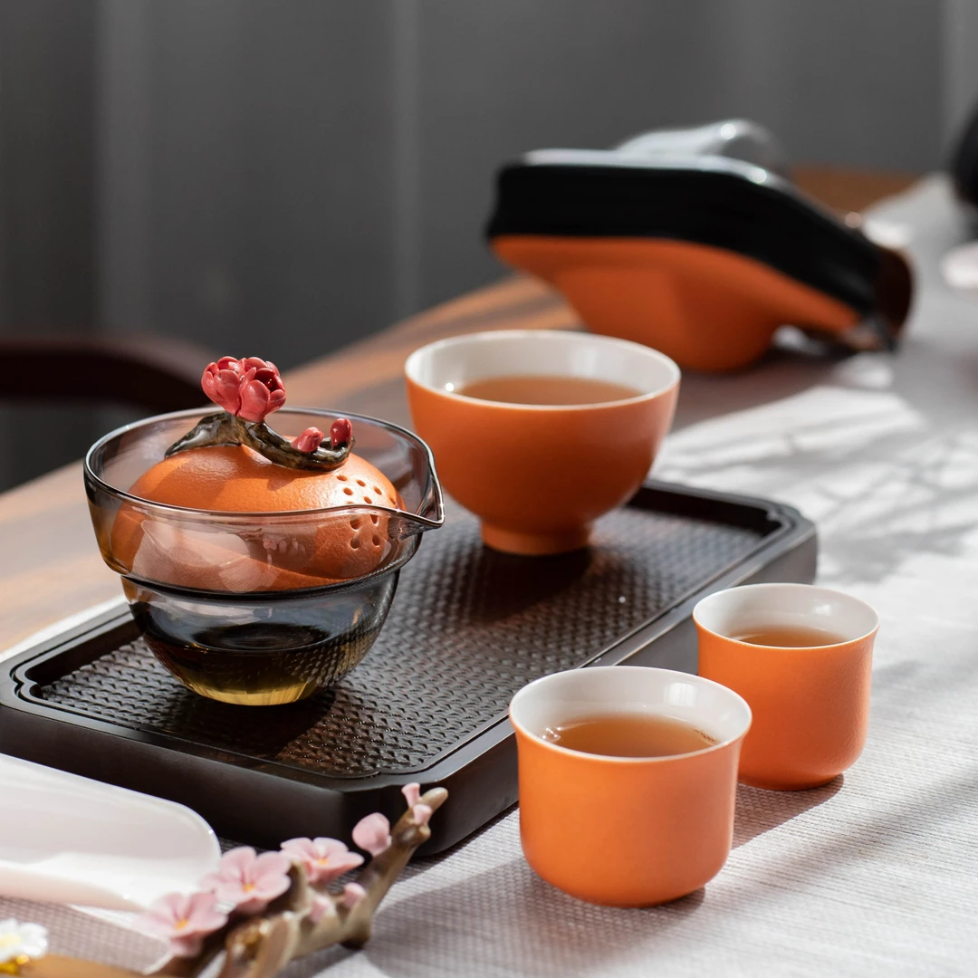 领丰 Dx手工捏花女性便携旅行茶具套装一壶三杯旅行茶具快客杯