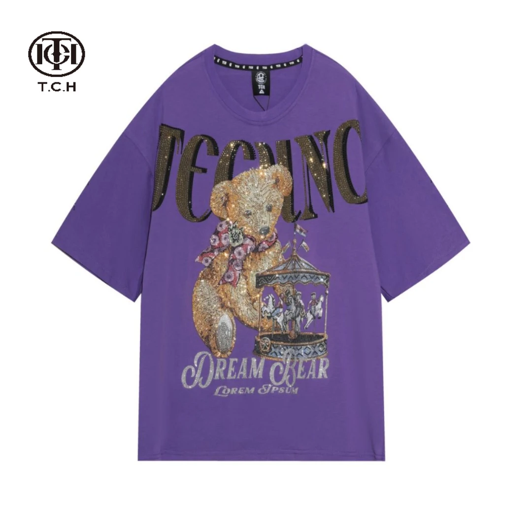 线上潮牌-TECHNO CHILLOUT HOUSE旋转木马小熊烫钻T恤T21110C6111