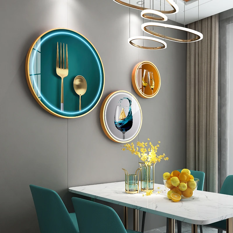 餐厅背景墙装饰画现代简约饭厅墙面装饰壁画客厅圆形创意轻奢挂画