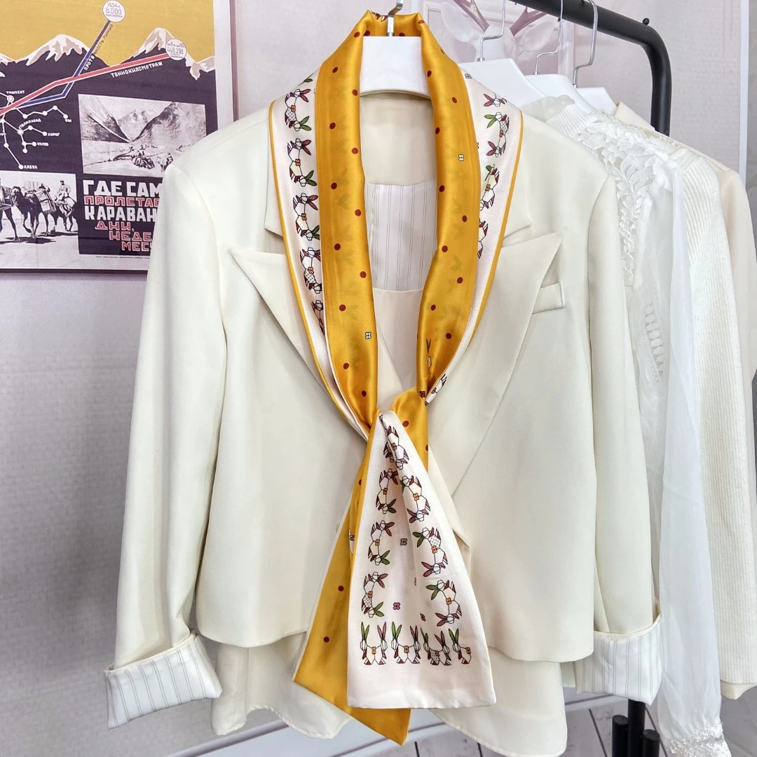 【双兔】145*14cm左右 韩版窄长条丝巾百搭小领巾(送珍珠扣)春秋