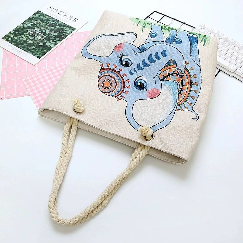 大号帆布包秋冬新款时尚单肩大包可放A4书本女包绣花大容量手提包