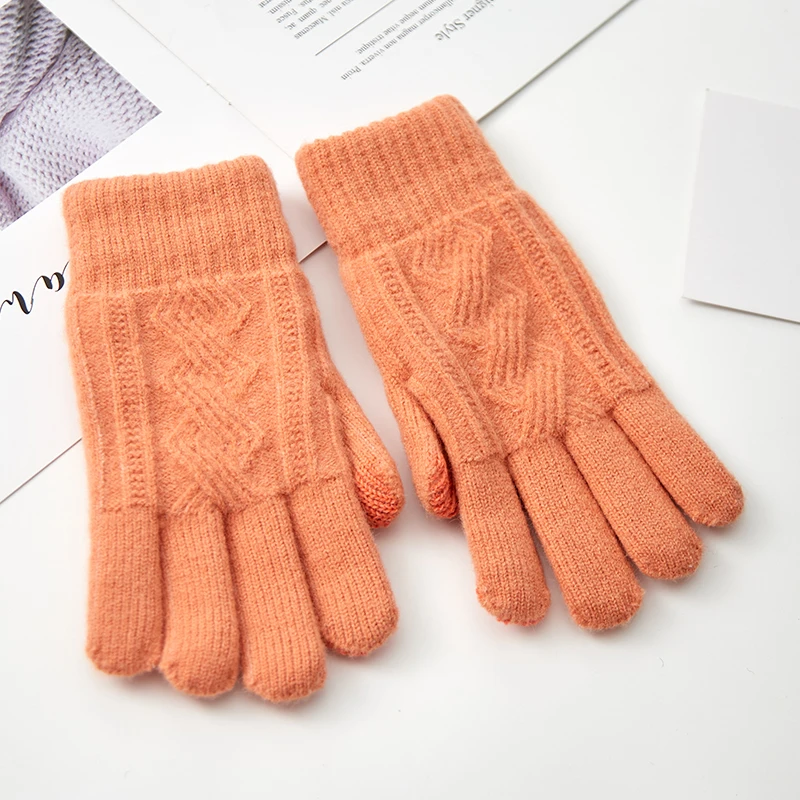 毛线手套冬季女可爱保暖加厚针织触屏女手套冬天骑行开车女士防寒