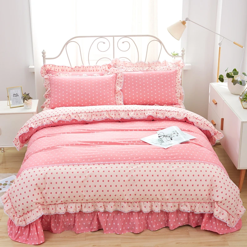 13376纯棉全棉100棉超柔裸睡花边蕾丝四件套家用双人被套床上用品