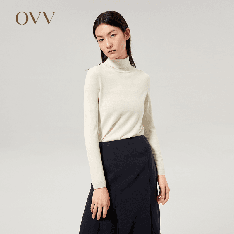 【高支羊毛】OVV秋冬新款高翻领修身基础长袖针织衫女GNZAJ31117A
