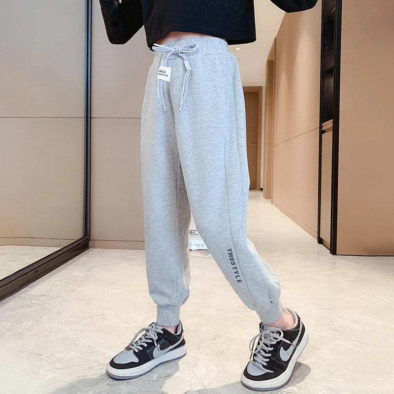 女童卫裤2023春款洋气外穿灰色运动裤儿童春秋宽松薄款裤子中大童