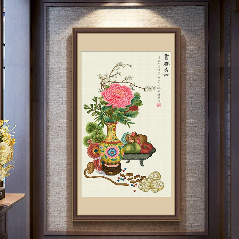春天十字绣6570-书斋清供图【春】