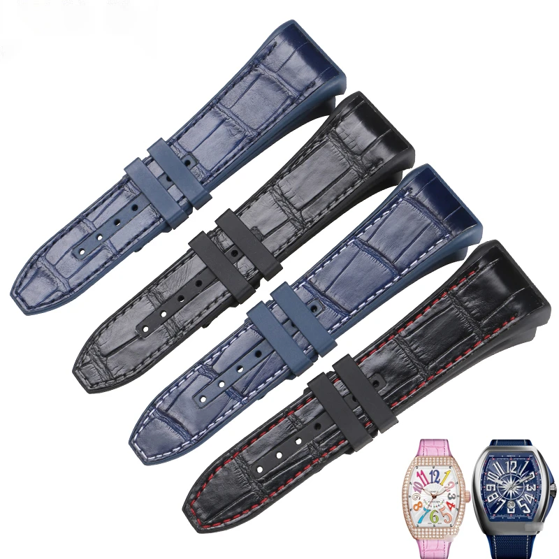 匠心 适用法穆兰 法兰克穆勒 鳄鱼皮表带  皮贴胶款式设计 表带
