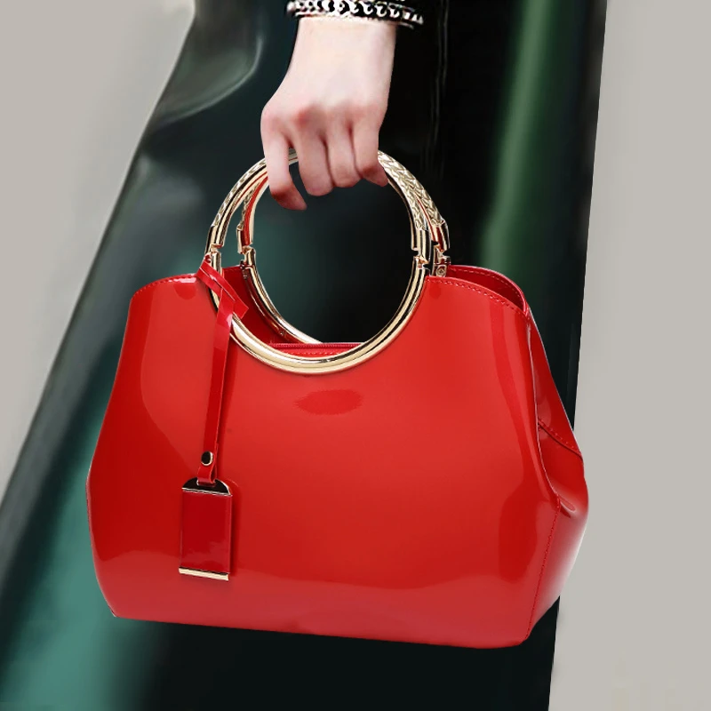 包包女2024新款时尚漆皮单肩斜挎包休闲包红色新娘包结婚用手提包