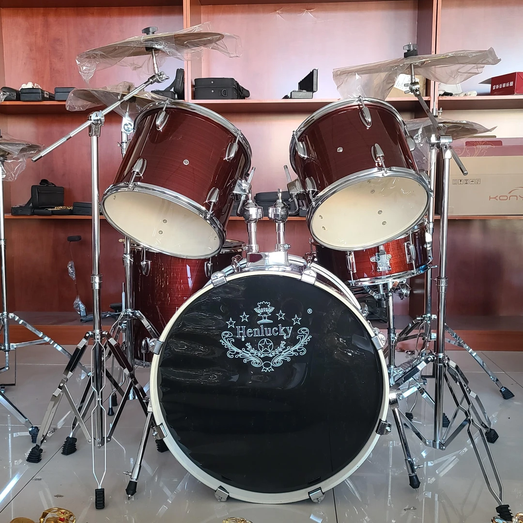 亨韵乐器出口正品五鼓四镲高档架子鼓成人红拉丝练习专业演奏款鼓