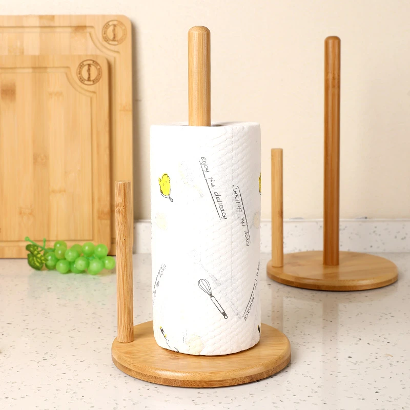厨房纸巾架家用日式楠竹懒人抹布支架创意卷纸立式厨房用卷纸架X