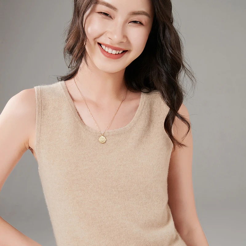 女士纯山羊绒平面背心纯色圆领秋冬打底针织衫保暖吊带百搭001N