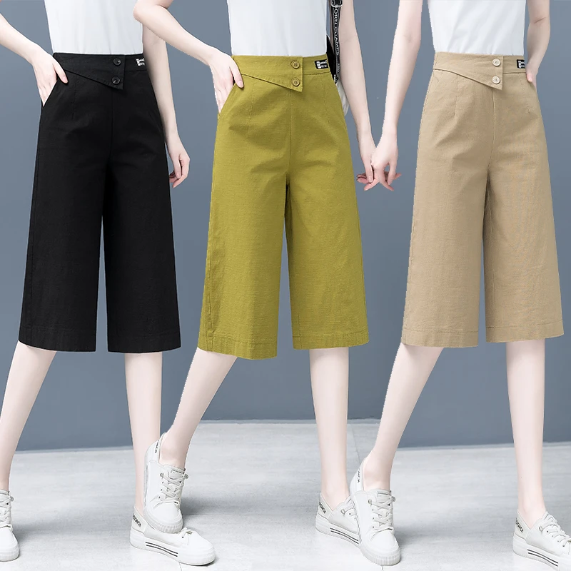 2246五分短裤女夏宽松薄款高腰六分裤女显瘦直筒港味休闲阔腿中裤