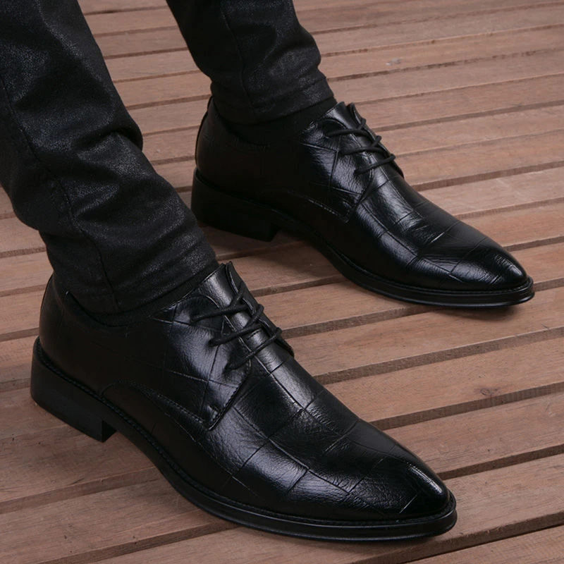 青年春秋透气小皮鞋真皮皮鞋男商务正装尖头黑色软皮内休闲鞋系带