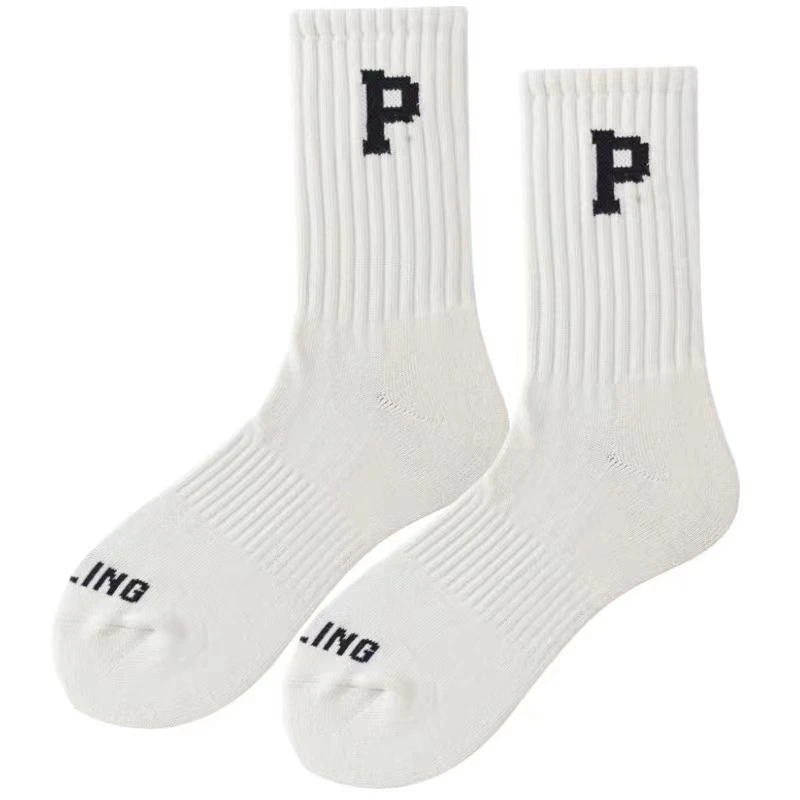 秋冬P字母篮球袜加厚毛巾底运动中筒袜男女ins潮袜女搭鲨鱼裤袜子