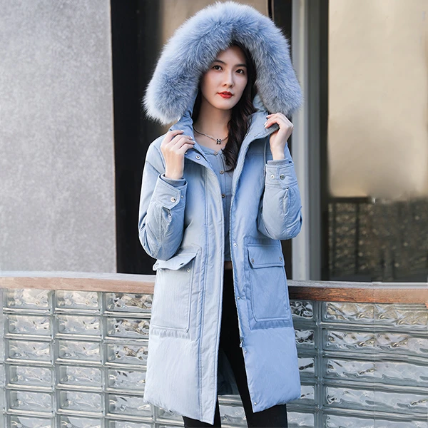 羽绒服女中长款狐狸大毛领2021年新款时尚气质白鸭绒外套女潮ins