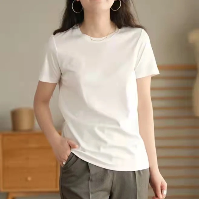 春夏季舒适纯色短袖T恤宽松韩版百搭上衣女春夏款时尚短袖T恤