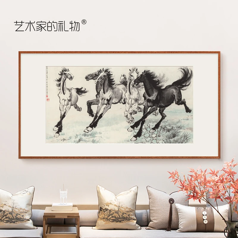 徐悲鸿-奔马图 茶室画客厅画国画 玄关走道书房办公室挂画中式