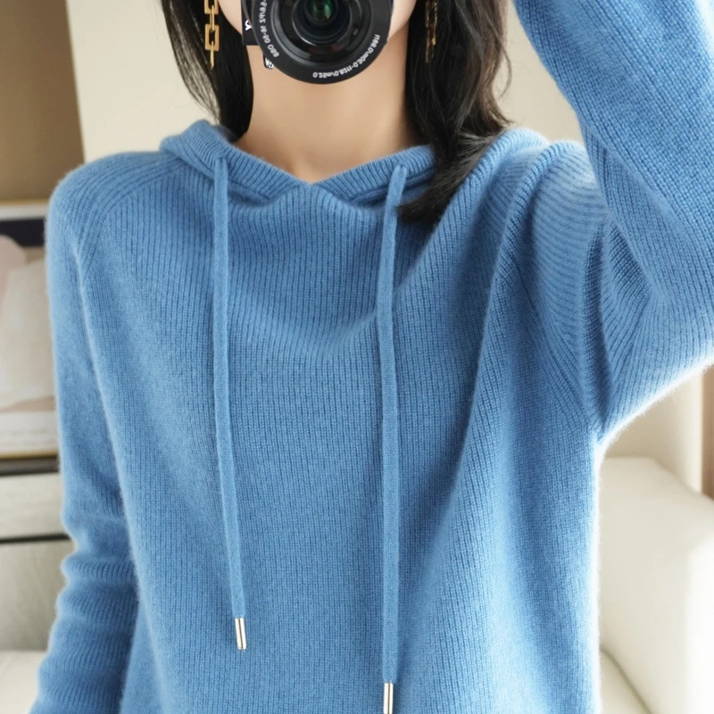 2024秋冬新款毛衫连帽针织衫女卫衣宽松带帽打底衫加厚百搭毛衣