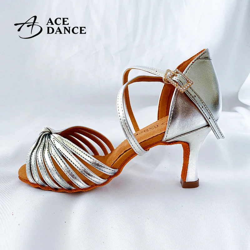 ACE dance瑰意新款拉丁舞鞋专业艺考小银鞋缎面两点底舞蹈鞋DB268