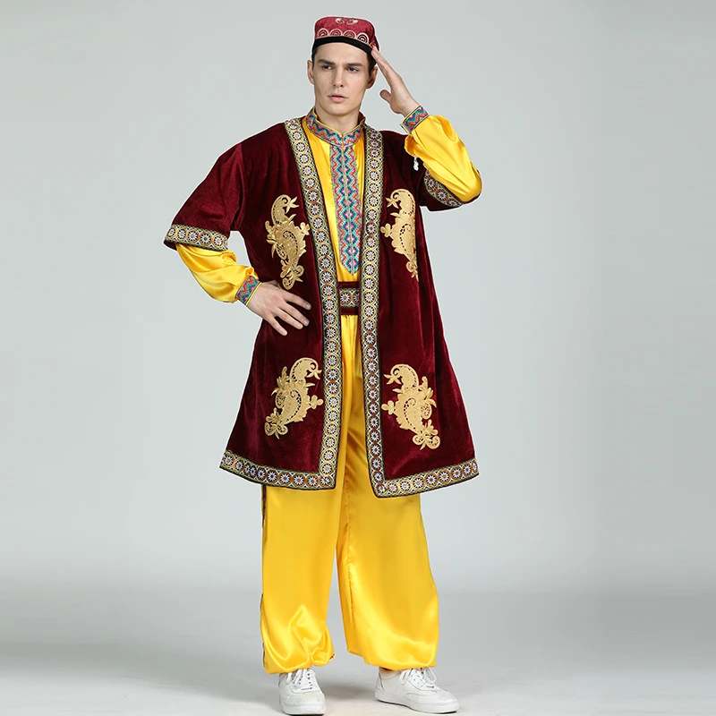 维吾尔族成人演出服男士马甲新款民族广场舞演出套装新疆舞蹈服饰