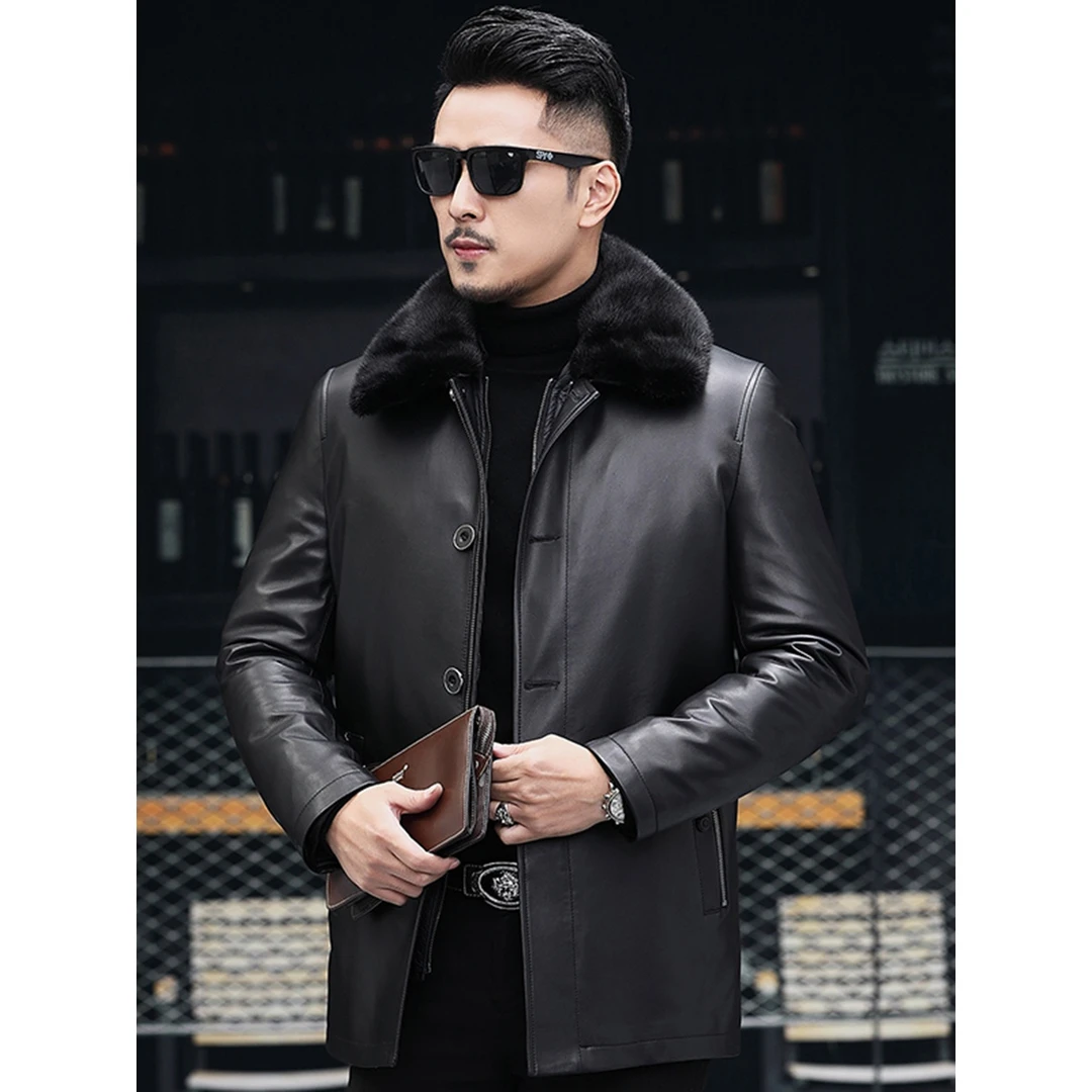 海宁真皮皮衣男士绵羊皮中长皮风衣内胆