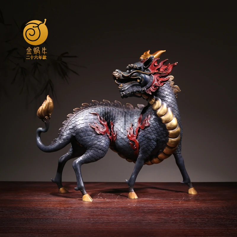 金蜗牛5#回头麒麟彩铜  铜器居家玄关办公室书房摆件礼品铜工艺品