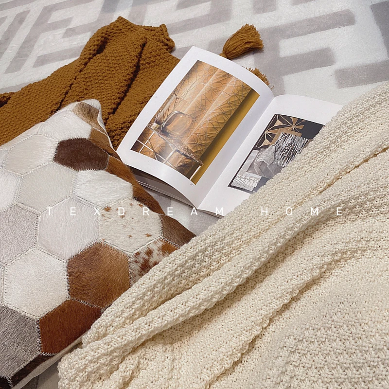 TEXDREAMins北欧风沙发薄款盖毯办公室午睡毯子流苏针织毯空调